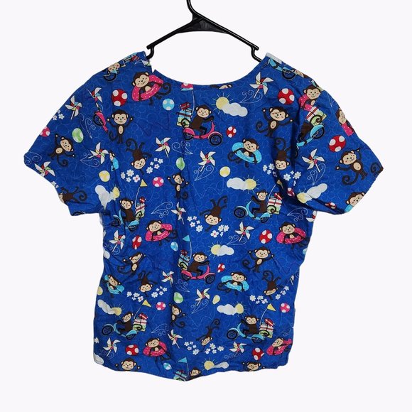 Zoe + Chloe Scrub Top Womens Size Large Blue Monkey Graphic Short Sleeve Nurse - Picture 4 of 4